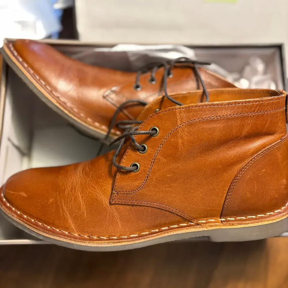 Crown Vintage Men Casper Chukka Boots 9.5 Cognac Tan NWT Lace Up Oxford Leather